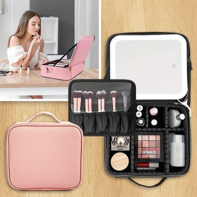 Geantă pentru cosmetice cu oglindă LED  | GLAMANIA